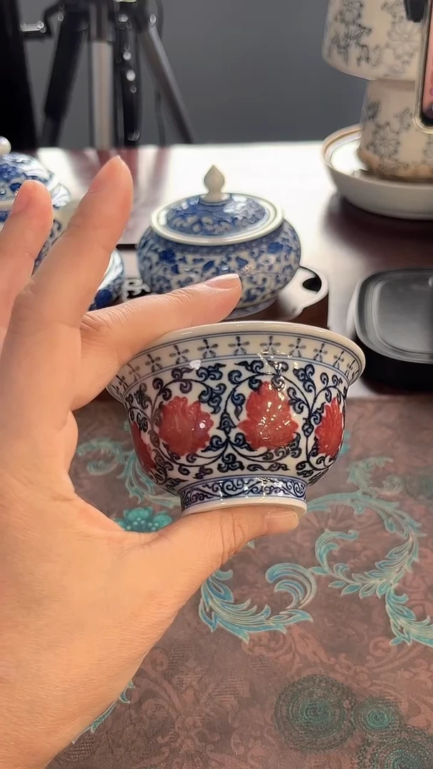 镹曰陶手工手绘茶具釉里红双狮