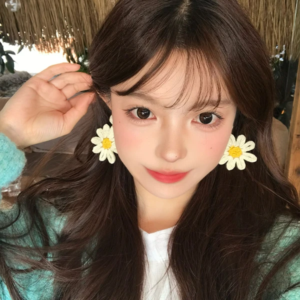 非金属布艺耳饰 手工编织太阳花朵耳环雏菊花度假风耳饰少女耳钉