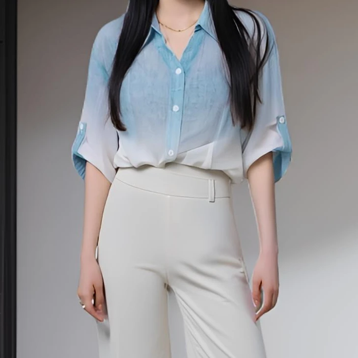 法式设计感气质渐变色衬衫女2025春夏新款显瘦上衣洋气时尚夏季