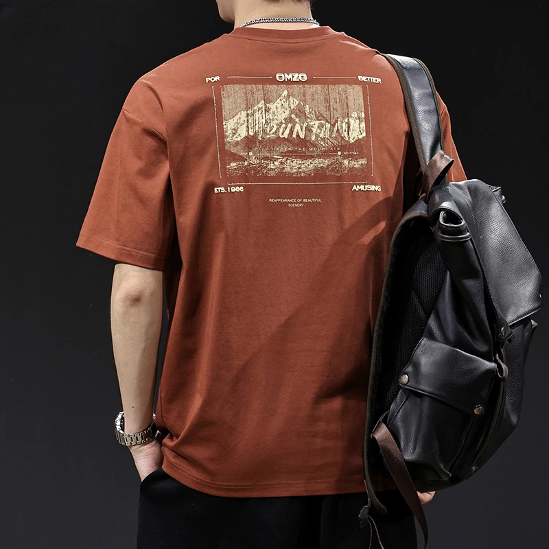 潮牌印花短袖t恤男士大码夏季2025新款高端潮流百搭美式复古体恤