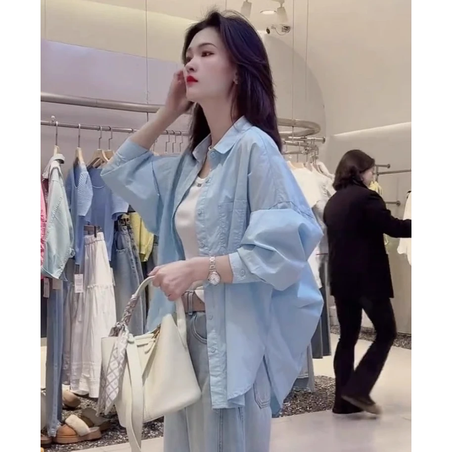 2025早秋季设计感长袖衬衫女装小个子爆款宽松休闲遮肉防晒上衣