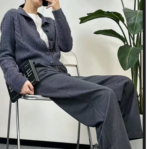 GIRDEAR/哥弟舒适百搭休闲松紧腰休闲直筒裤女秋季阔腿裤1100498