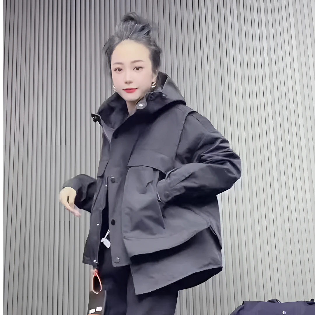 保暖落肩袖棉衣2025秋冬连帽休闲加棉外套女款爆款2025棉服二棉