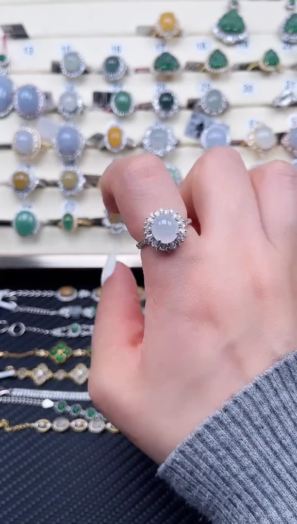 【闪购商品】翡翠戒指银S925镶嵌天然A货翡翠022