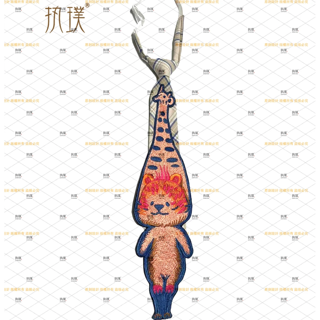 执璞重工复古印花乖乖熊手工小领带女搭配衬衫免打小众设计艺术感
