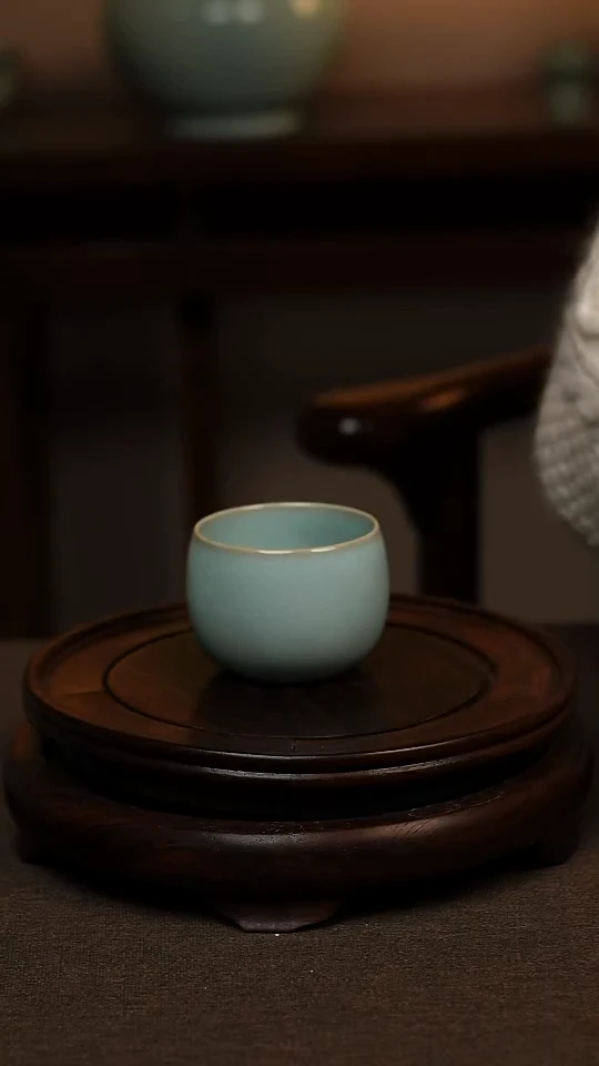 瓷片天青色全手工卧足禅定杯90ml微瑕不带礼盒