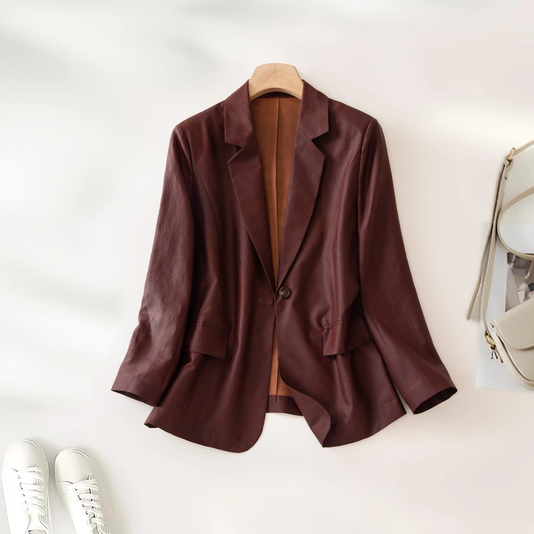 【香云纱西服】100%桑蚕丝老料35姆米 数兰朵龟裂红云纱西服外套