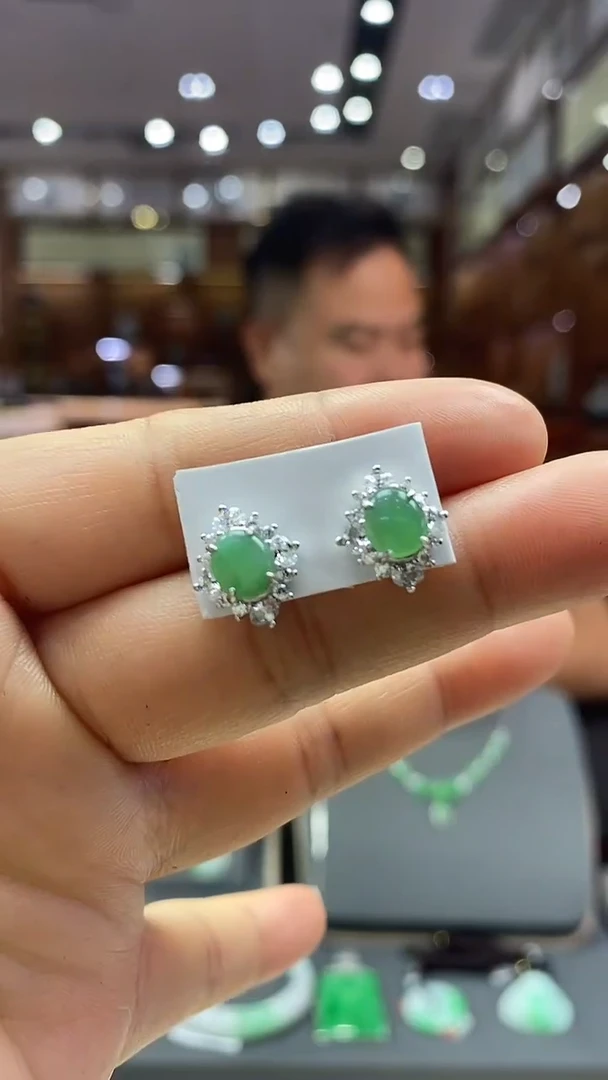 银S925镶嵌翡翠耳饰耳饰