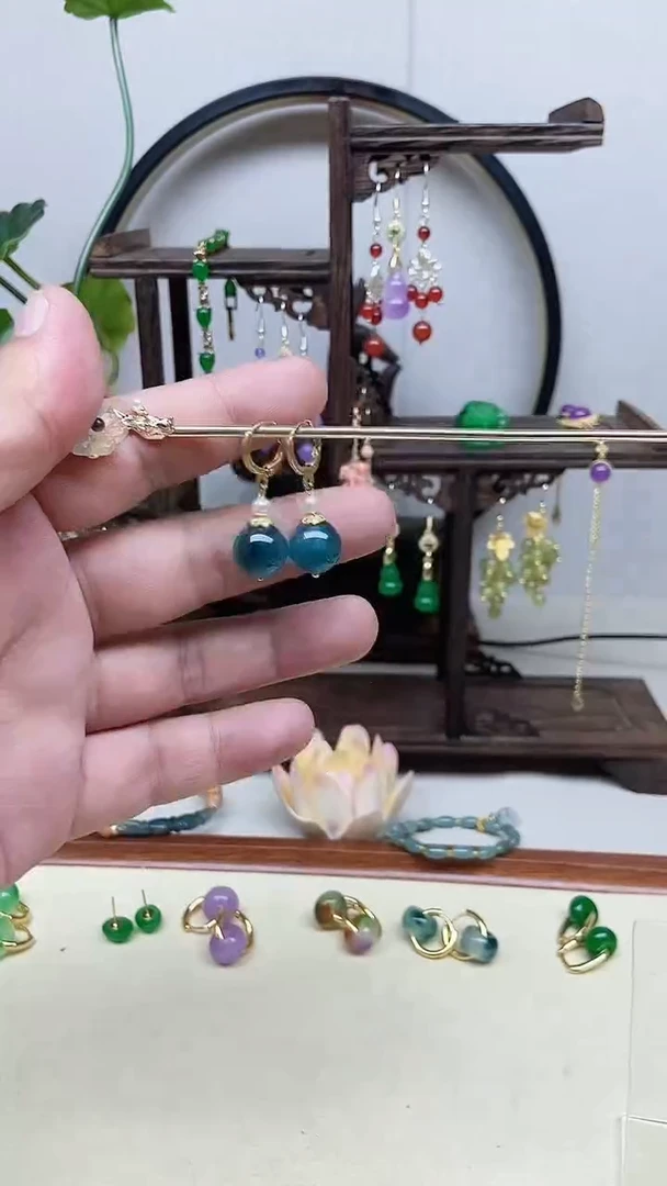 翡翠14K金镶嵌耳饰77号