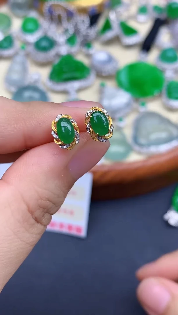 18K金镶嵌翡翠耳饰346-中国好珍宝