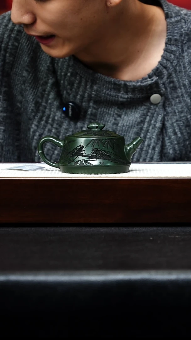 茶杯紫砂宜兴紫砂 大千柱础 绿泥 梅付春 h083