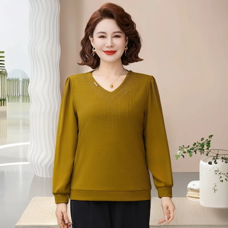 春秋季气质中老年女长袖T恤上衣宽松大码妈妈装衣服时尚休闲百搭