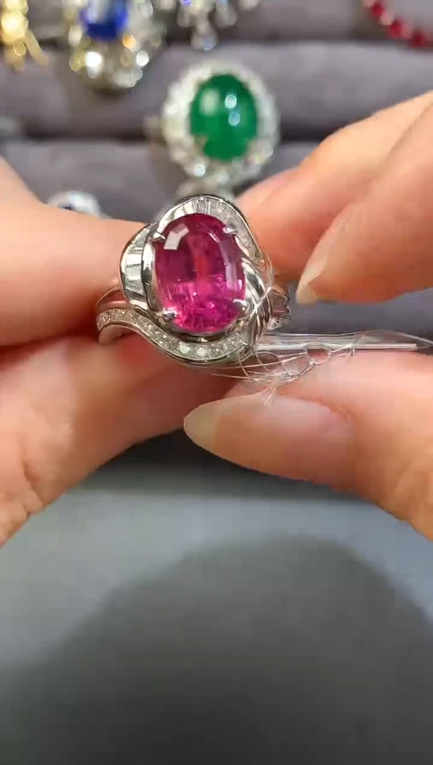 铂Pt900镶嵌戒指碧玺D736|8500