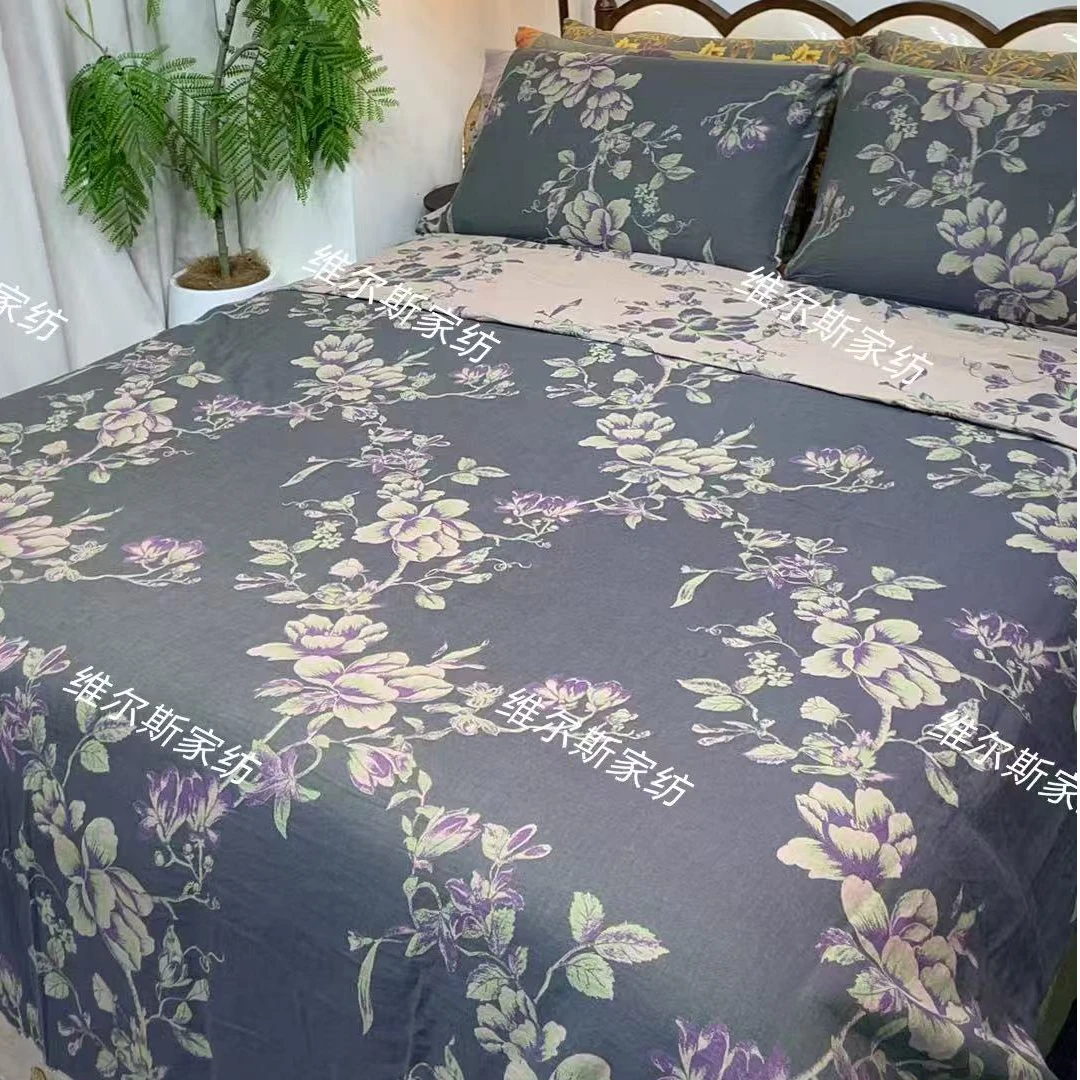 轻奢复古亲肤棉双层纱四件套--花畔(纽扣)