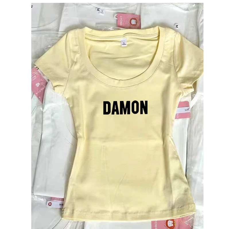 显瘦收腰纯欲短款辣妹上衣美式复古正肩U领纯色短袖t恤女夏季修身