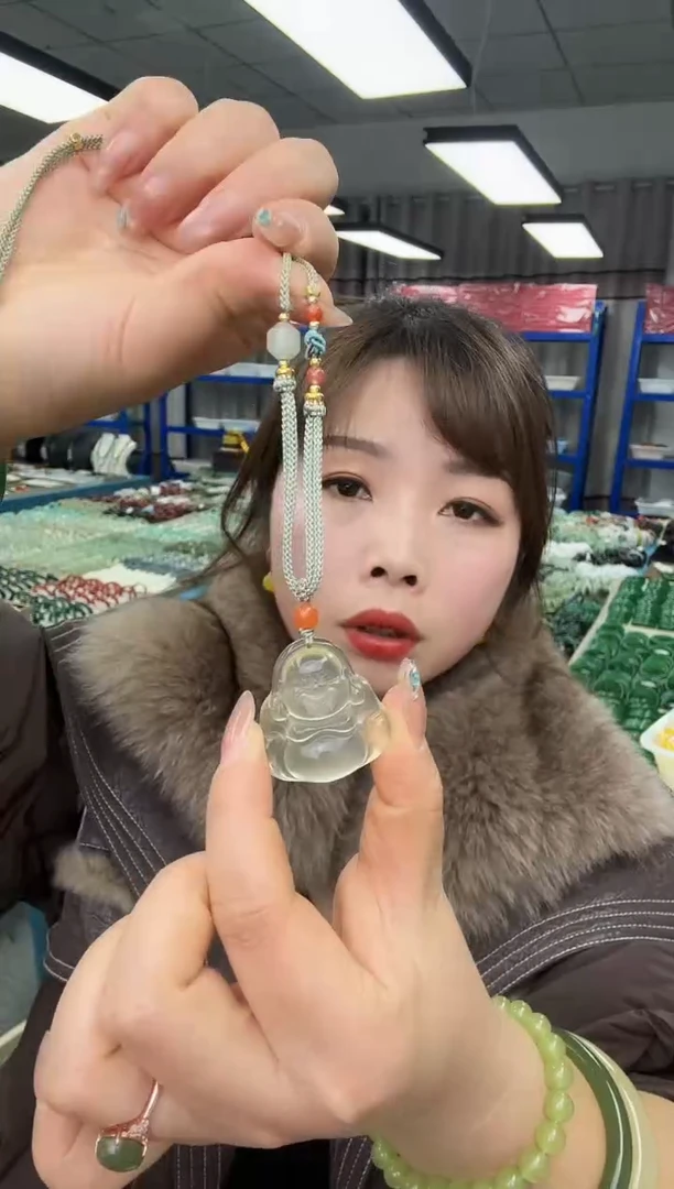 未镶嵌岫玉吊坠(不含链)葡萄冰沙岫玉弥勒佛吊坠绳子款