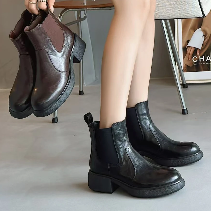 1218-09 马丁靴胶粘复古女中跟休闲时尚粗跟 LBR 45096