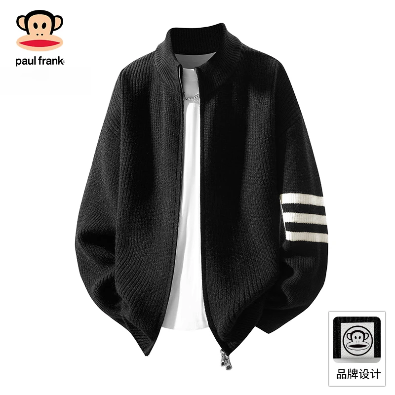PaulFrank/大嘴猴美式黑色开衫毛衣男士2025秋季新款宽松针织外套