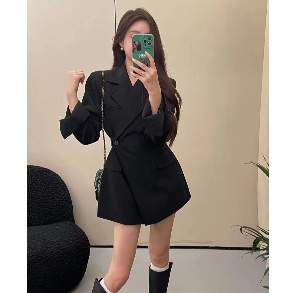 西装外套女2025年秋冬设计感收腰中长款时尚百搭春秋款西装裙