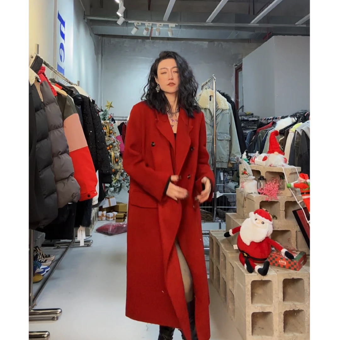 清 十三行 新年新衣 红色双面羊绒大衣