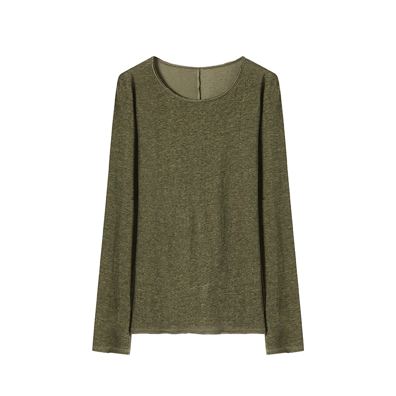 【茉舍】REREK 毛边做旧染色圆领修身针织长袖T恤 R25C06103144-599