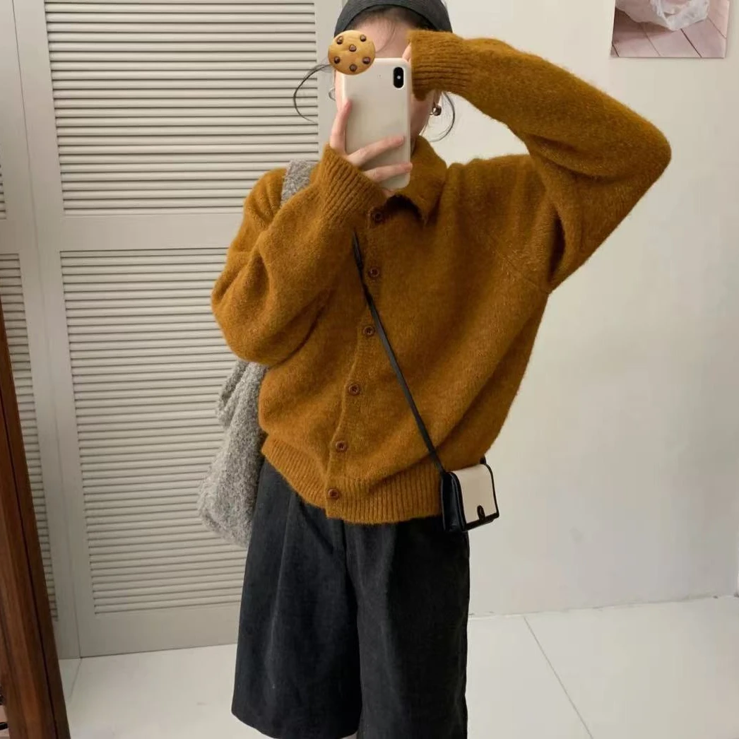 秋冬款上新韩系立领开衫百搭毛衣外套