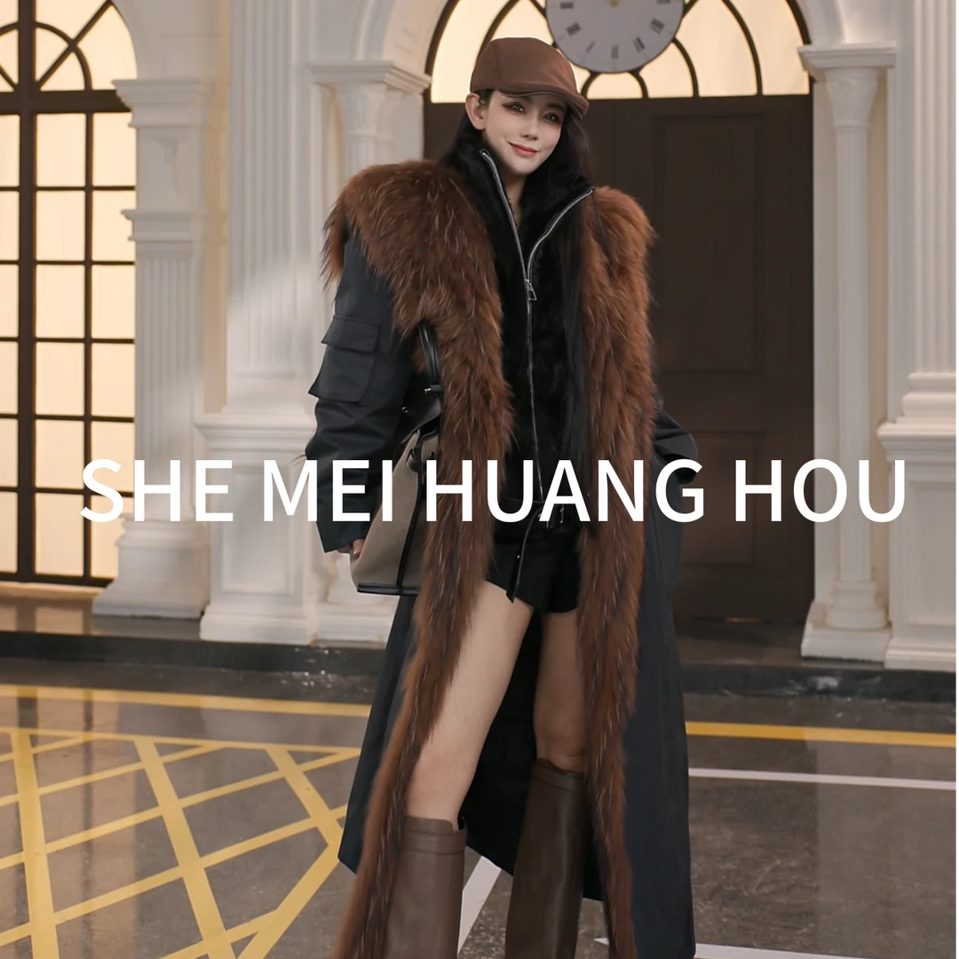 （迷情冬日）原创貉子毛皮草白鹅绒皮草派克鹅绒服外套251101