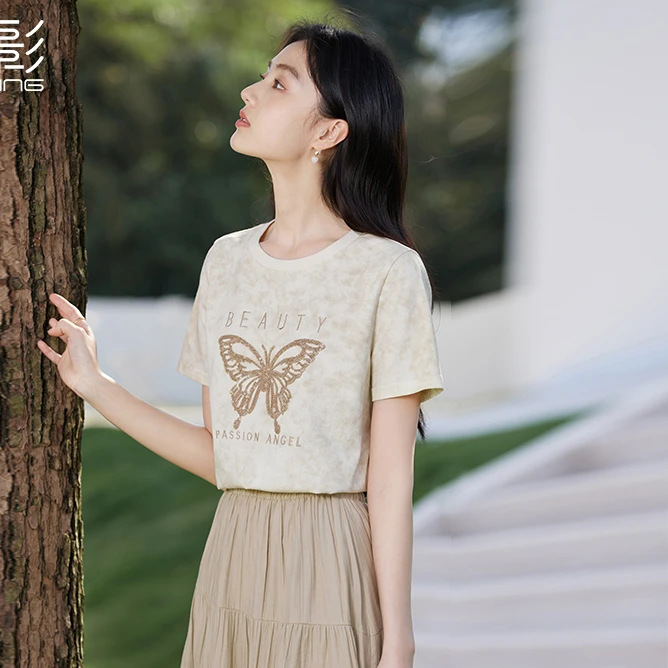 【赵老板专属】T85S574 T恤 香影立体蝴蝶珠片绣T恤女短袖夏季新
