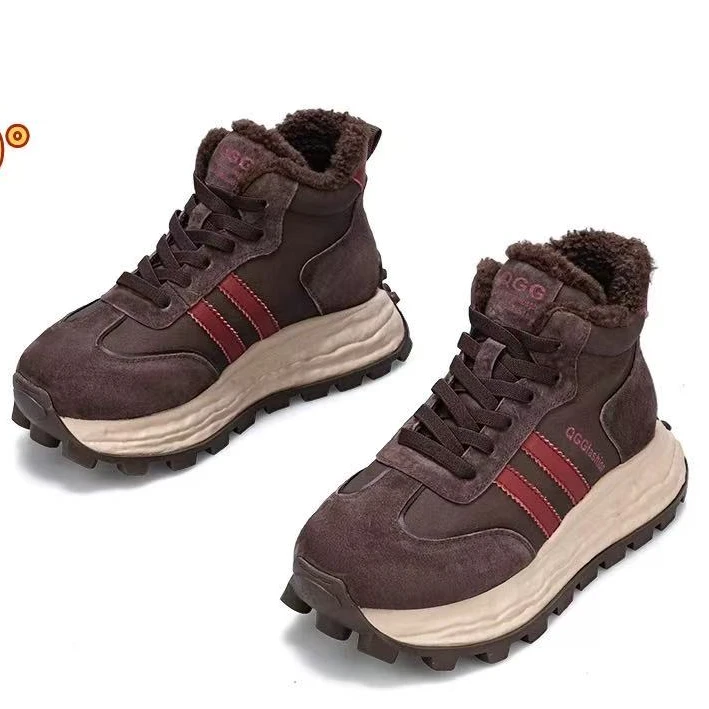 1152冬季加棉4.5CM高帮休闲鞋增高阿甘女鞋保暖厚底女鞋