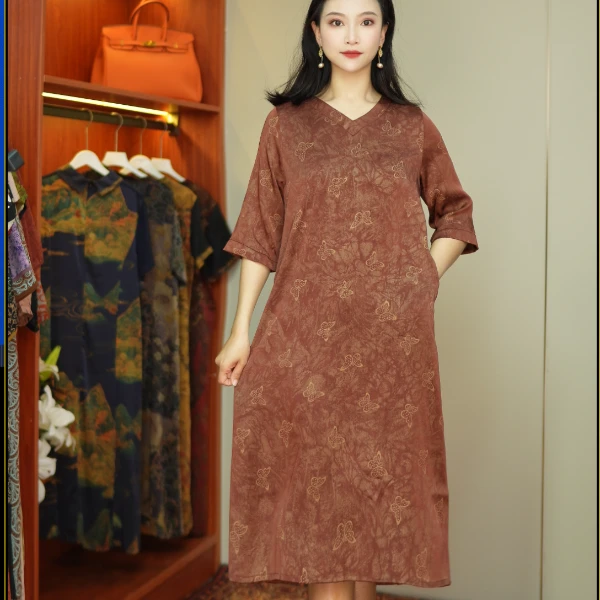 蝴蝶飞飞  气质中长款夏季时尚连衣裙百搭遮肉裙子859