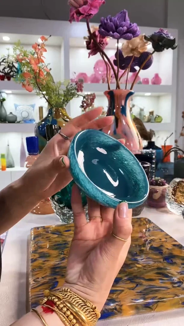 慕忆家手作琉璃花瓶蓝