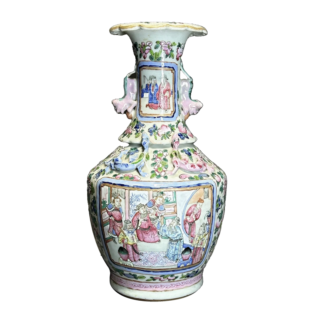 20290659t粉彩人物双耳长颈瓶