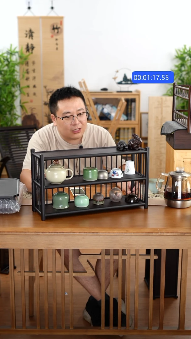 竹纯楠竹三层围栏50茶杯架