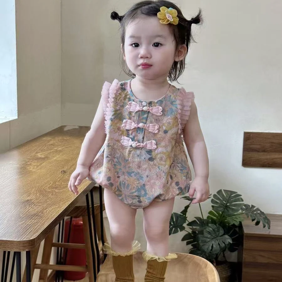 婴儿衣服夏装无袖连体哈衣女宝宝中国风汉服A类满月百日包屁爬服
