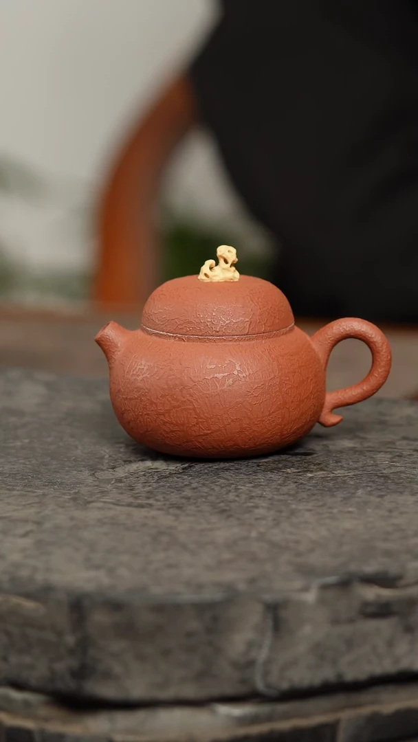 壶太湖石钮文旦原矿泥料全手工精品坭兴陶茶器