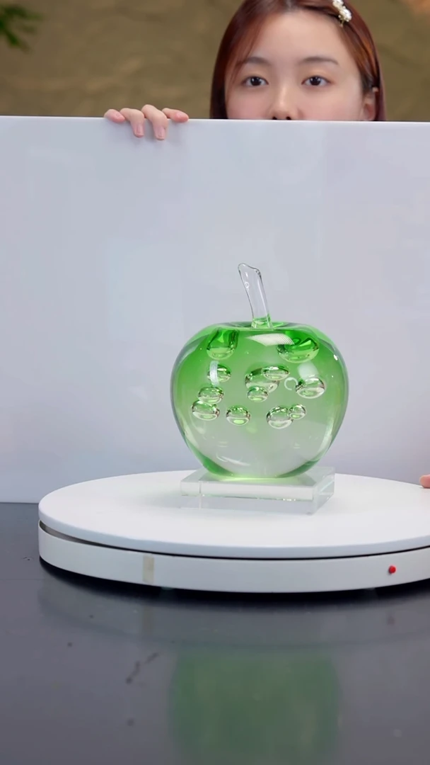 摆件祖母绿气泡工艺苹果摆件+底座