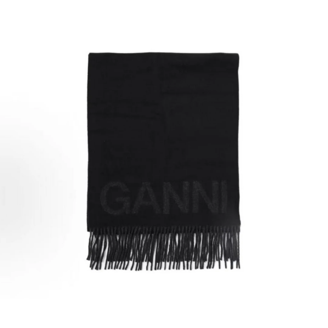 未使用 GANNI GANNI流苏针织字母印花围巾 不支持七天