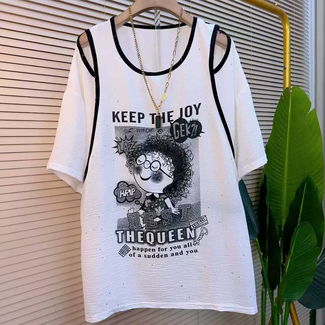 2025夏季新款时尚宽松圆领短袖T恤衫韩版百搭休闲上衣潮大码女装