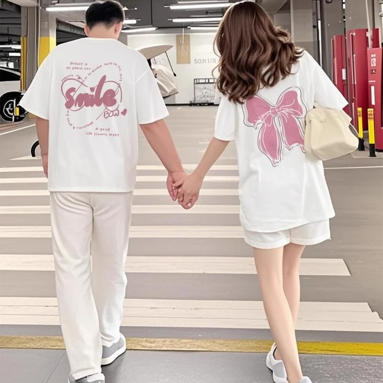 《两件！》网红情侣装t恤2025新款潮夏天款一男一女短袖小众穿搭套装
