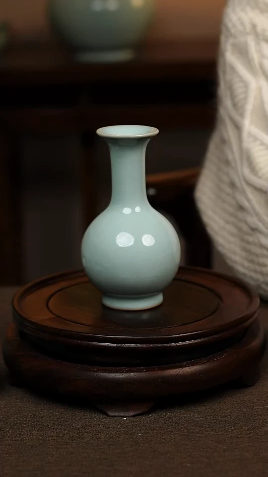 瓷片摆件天青色鹅颈瓶一级不带礼盒