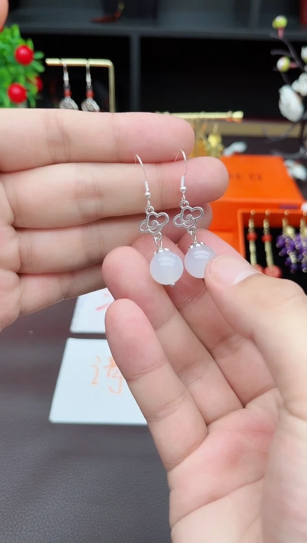 玛瑙/玉髓耳饰银S925镶嵌101000