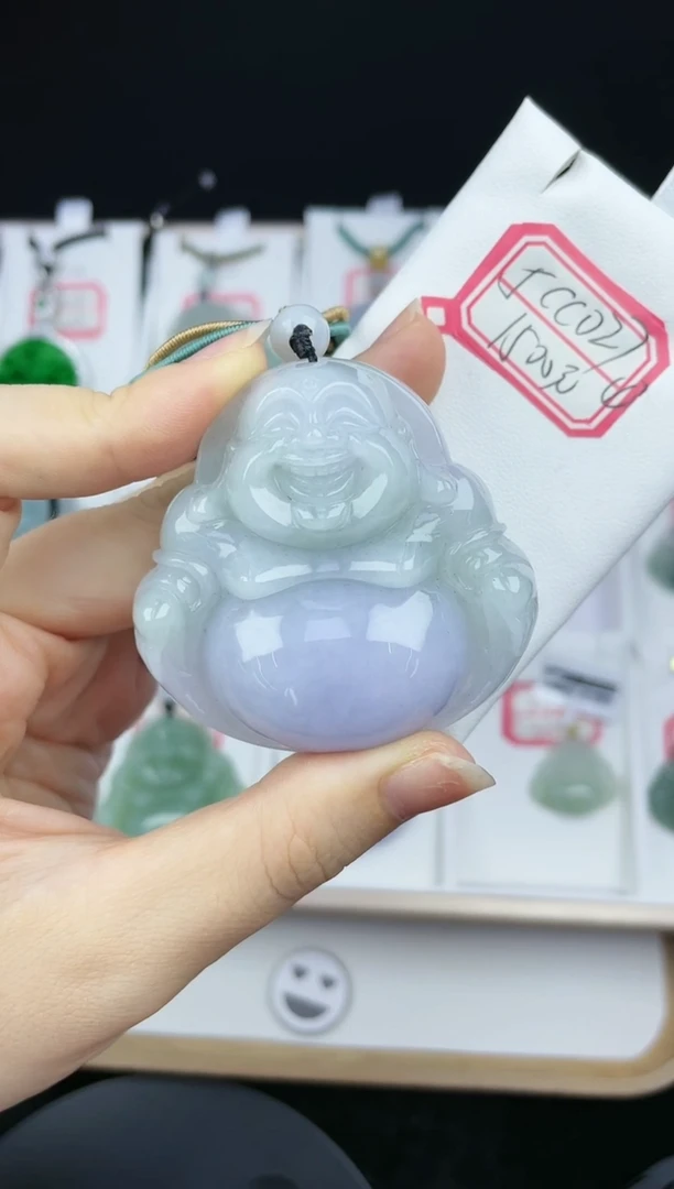 翡翠未镶嵌颈饰孤品5CC027冰春彩大佛+送同款绳子