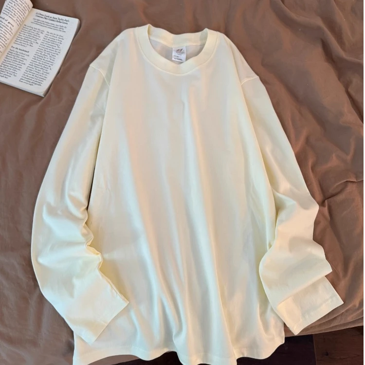 纯棉睡衣女士T恤打底衬衫上衣长袖杏色春秋冬季大码可外穿家居服