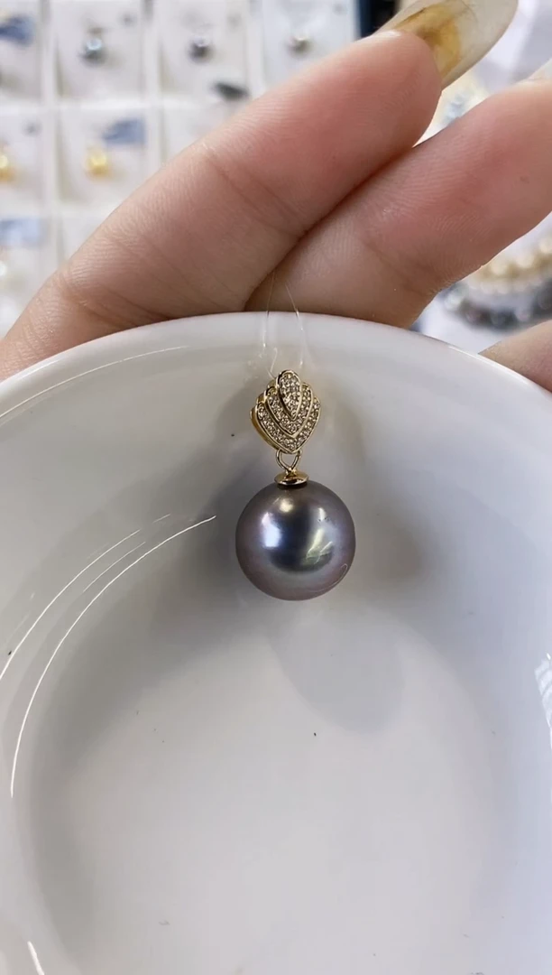 吊坠(不含链)银S925镶嵌海水珍珠14-15大溪地黑珍珠吊坠