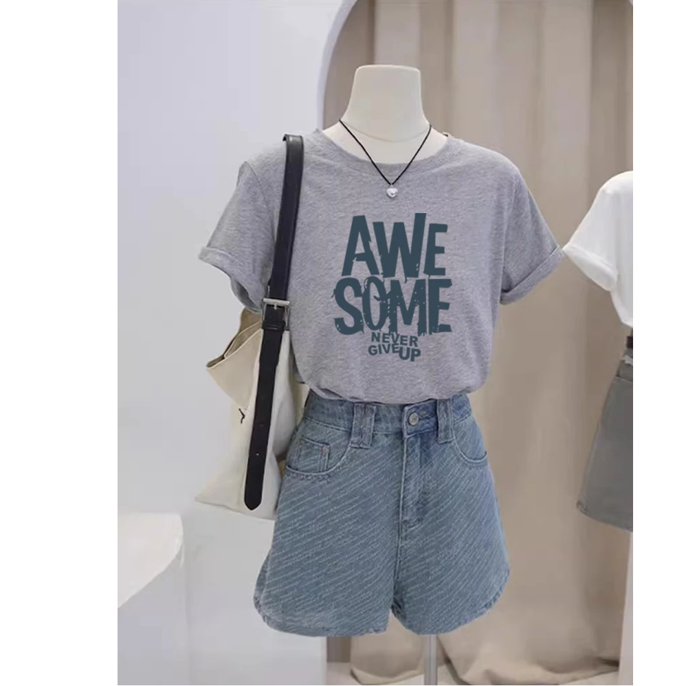 正肩纯棉短袖t恤女新款简约时尚百搭洋气上衣韩版潮打底衫夏秋季