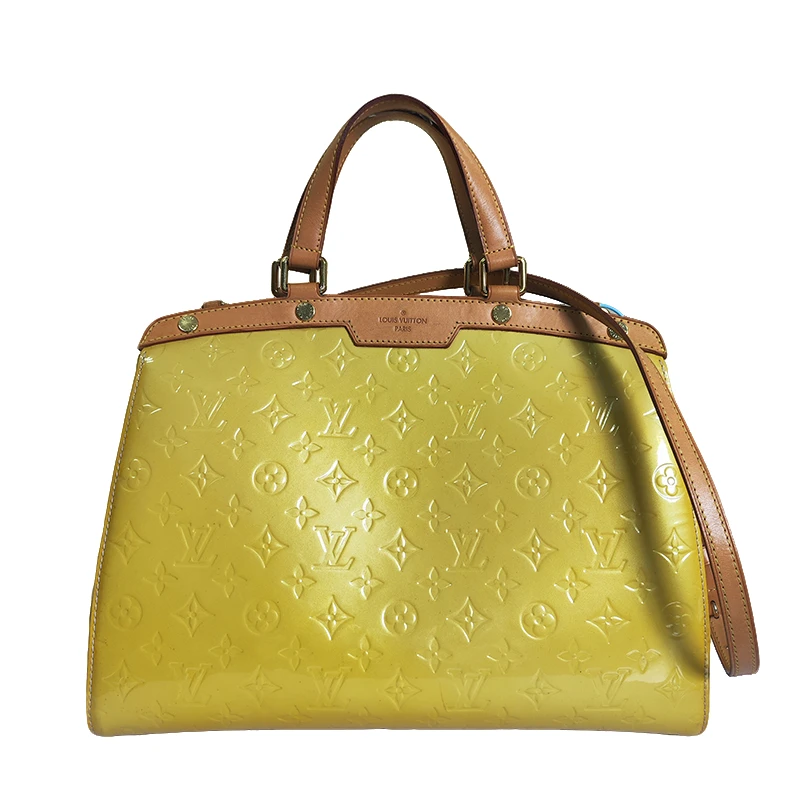 90新 LouisVuitton/路易威登 女士黄色漆皮经典压花手提单肩包