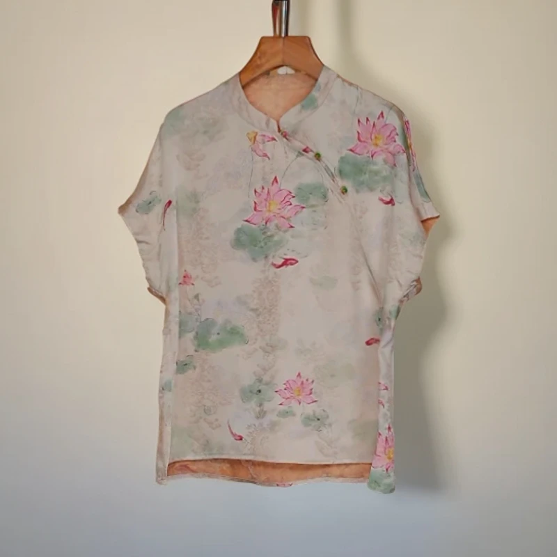 《荷塘月色》新中式短袖衬衫夏季双面穿显瘦气质轻奢小衫346