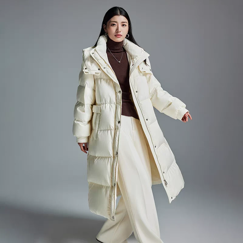 JINTAIYANG【010】休闲保暖连帽宽松冬季收腰长款羽绒服