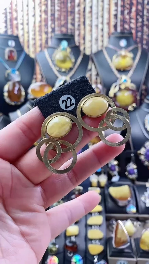 琥珀银S925镶嵌耳饰耳环