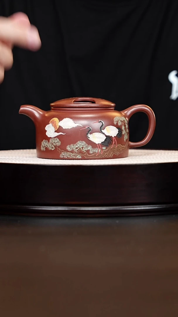 茶壶紫砂宜兴紫砂 牛盖莲子壶龙血砂 梅鹏
